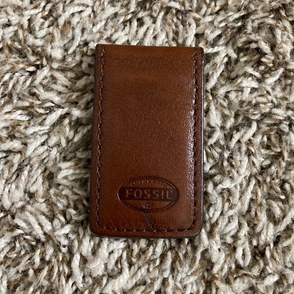 Like New Fossil Brown Leather Magnetic Money Clip